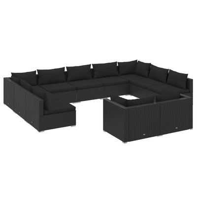 11 Piece Garden Lounge Set with Cushions Black Poly Rattan