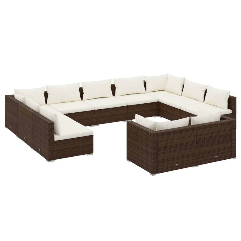 11 Piece Garden Lounge Set with Cushions Brown Poly Rattan