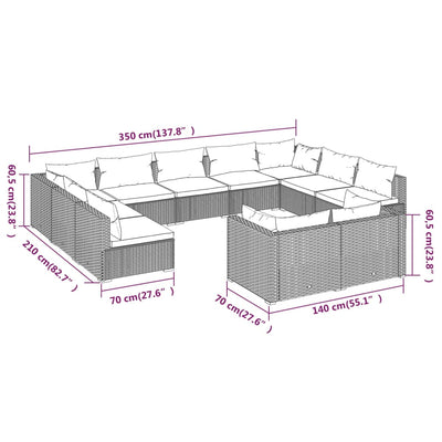 11 Piece Garden Lounge Set with Cushions Grey Poly Rattan