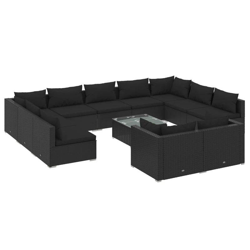 12 Piece Garden Lounge Set with Cushions Black Poly Rattan