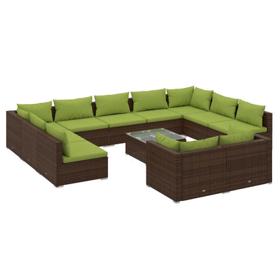 12 Piece Garden Lounge Set with Cushions Brown Poly Rattan