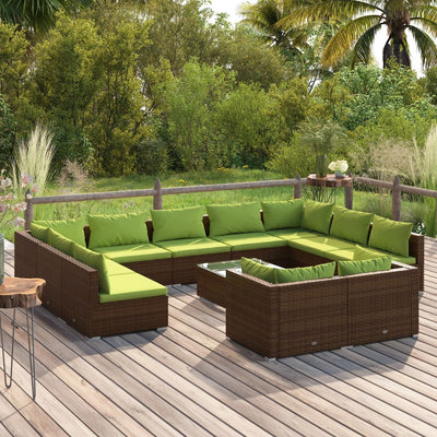 12 Piece Garden Lounge Set with Cushions Brown Poly Rattan