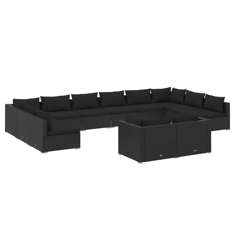 12 Piece Garden Lounge Set with Cushions Black Poly Rattan