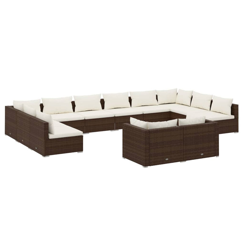 12 Piece Garden Lounge Set with Cushions Brown Poly Rattan