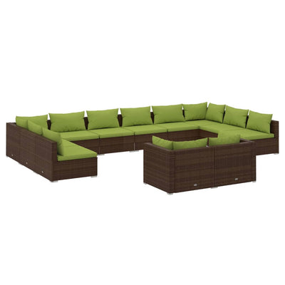 12 Piece Garden Lounge Set with Cushions Brown Poly Rattan