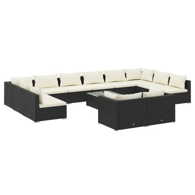 13 Piece Garden Lounge Set with Cushions Black Poly Rattan