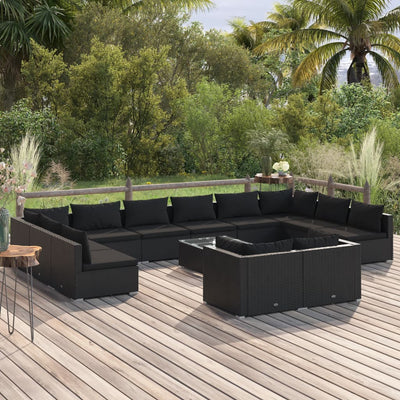 13 Piece Garden Lounge Set with Cushions Black Poly Rattan