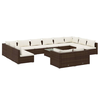 13 Piece Garden Lounge Set with Cushions Brown Poly Rattan