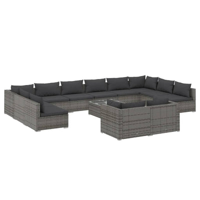 13 Piece Garden Lounge Set with Cushions Grey Poly Rattan