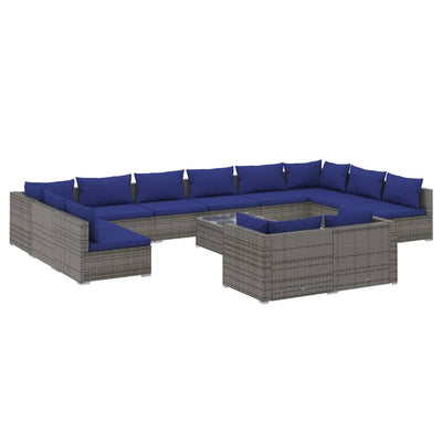 13 Piece Garden Lounge Set with Cushions Grey Poly Rattan