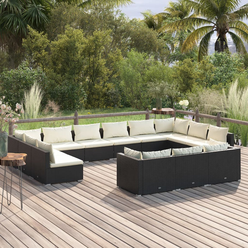 13 Piece Garden Lounge Set with Cushions Black Poly Rattan