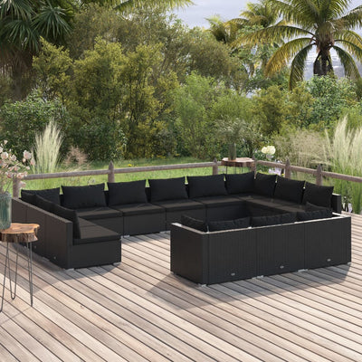 13 Piece Garden Lounge Set with Cushions Black Poly Rattan