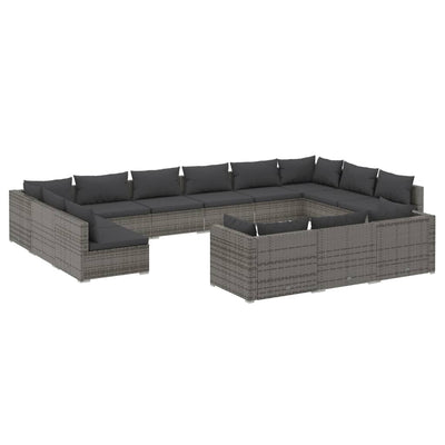 13 Piece Garden Lounge Set with Cushions Grey Poly Rattan