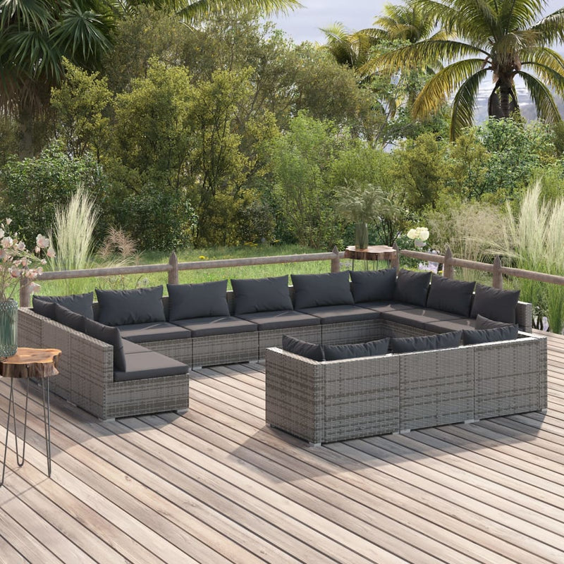 13 Piece Garden Lounge Set with Cushions Grey Poly Rattan