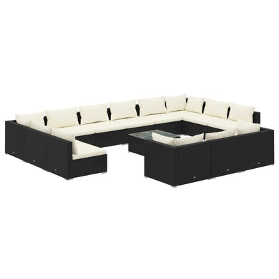 14 Piece Garden Lounge Set with Cushions Black Poly Rattan