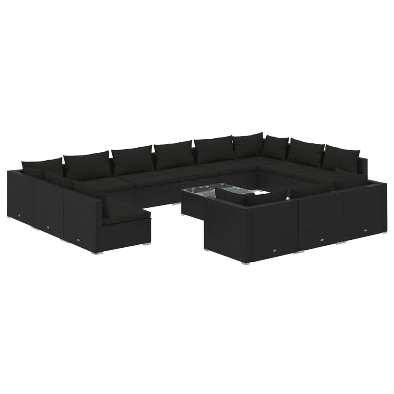 14 Piece Garden Lounge Set with Cushions Black Poly Rattan