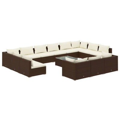 14 Piece Garden Lounge Set with Cushions Brown Poly Rattan