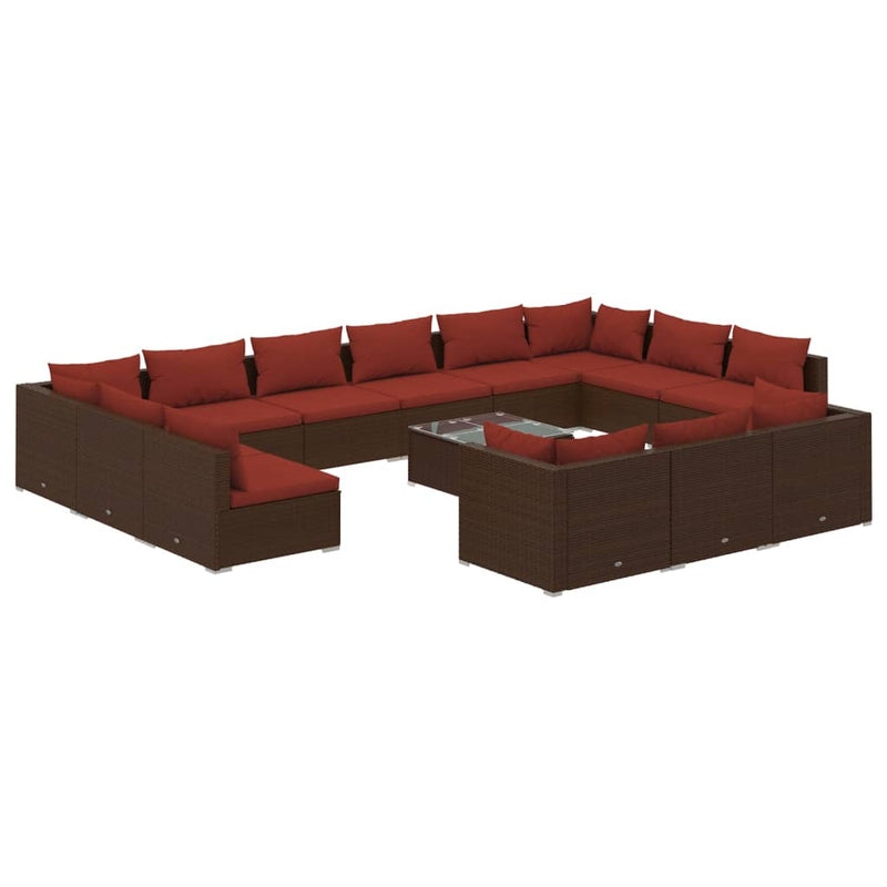 14 Piece Garden Lounge Set with Cushions Brown Poly Rattan