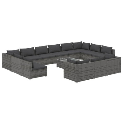 14 Piece Garden Lounge Set with Cushions Grey Poly Rattan