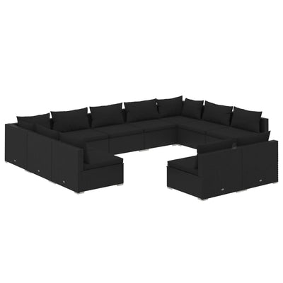 11 Piece Garden Lounge Set with Cushions Black Poly Rattan