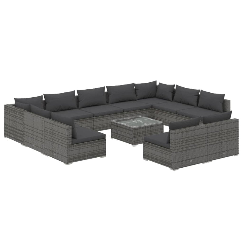 12 Piece Garden Lounge Set with Cushions Grey Poly Rattan