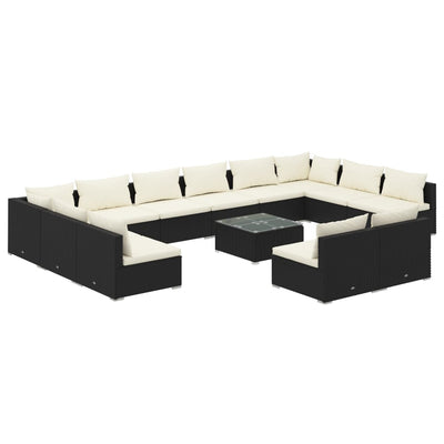 13 Piece Garden Lounge Set with Cushions Black Poly Rattan