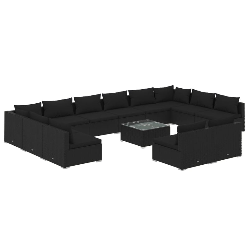 13 Piece Garden Lounge Set with Cushions Black Poly Rattan