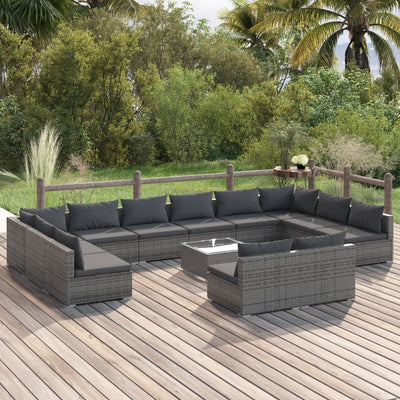 13 Piece Garden Lounge Set with Cushions Grey Poly Rattan