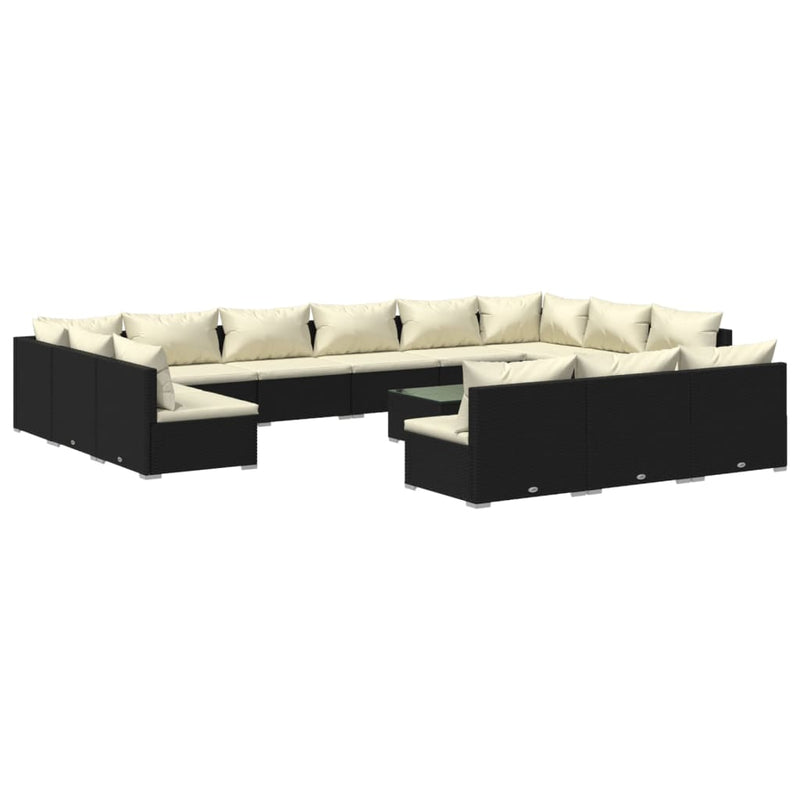 14 Piece Garden Lounge Set with Cushions Black Poly Rattan