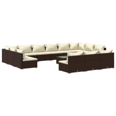 14 Piece Garden Lounge Set with Cushions Brown Poly Rattan