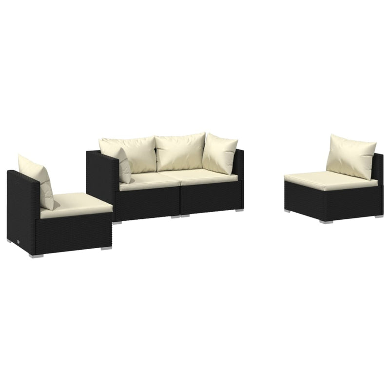 4 Piece Garden Lounge Set with Cushions Poly Rattan Black