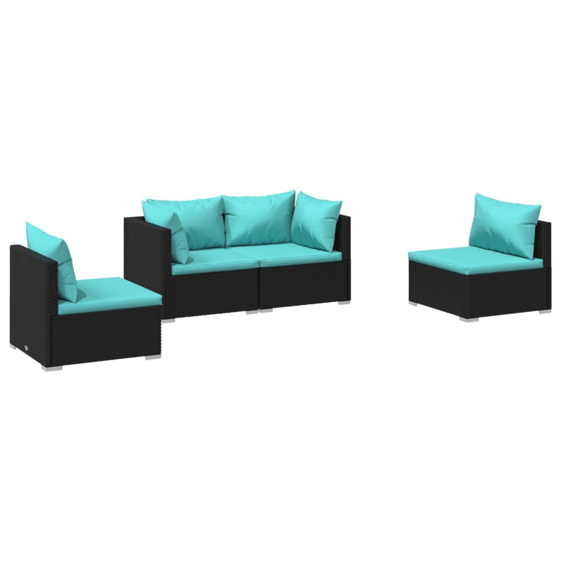 4 Piece Garden Lounge Set with Cushions Poly Rattan Black