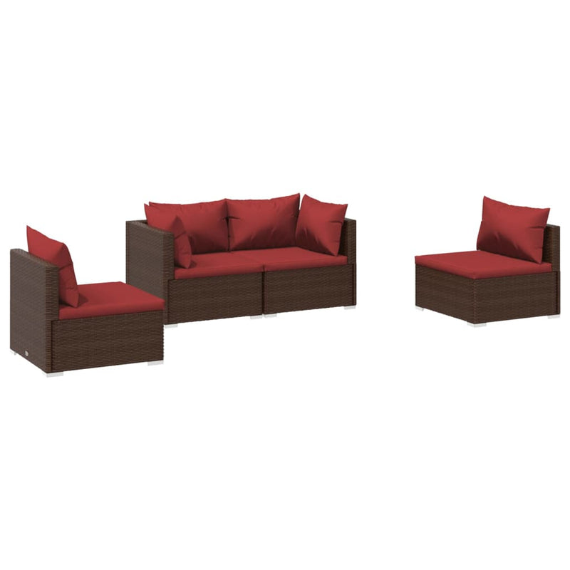 4 Piece Garden Lounge Set with Cushions Poly Rattan Brown