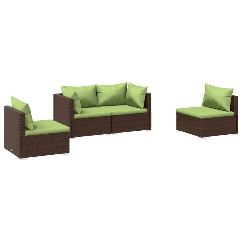 4 Piece Garden Lounge Set with Cushions Poly Rattan Brown