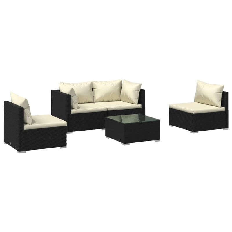 5 Piece Garden Lounge Set with Cushions Poly Rattan Black