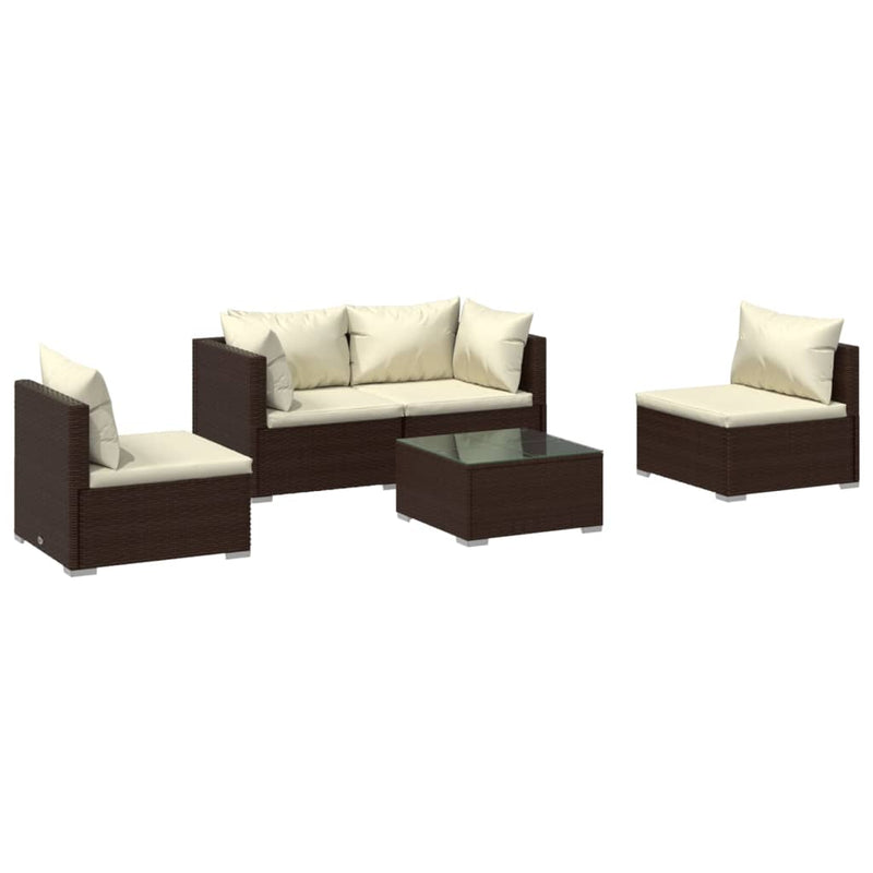 5 Piece Garden Lounge Set with Cushions Poly Rattan Brown