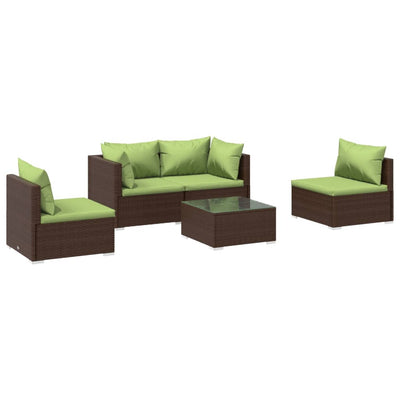 5 Piece Garden Lounge Set with Cushions Poly Rattan Brown