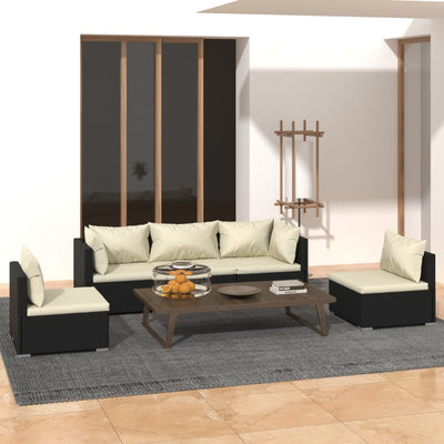 5 Piece Garden Lounge Set with Cushions Poly Rattan Black