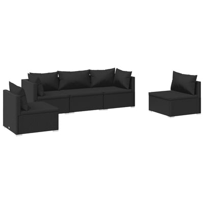 5 Piece Garden Lounge Set with Cushions Poly Rattan Black