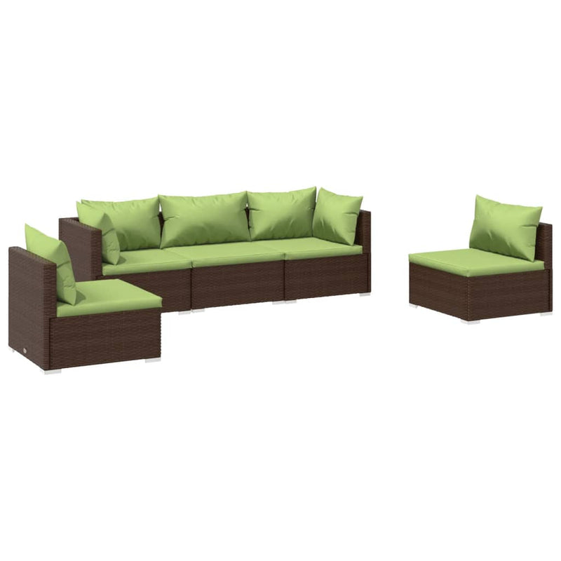 5 Piece Garden Lounge Set with Cushions Poly Rattan Brown