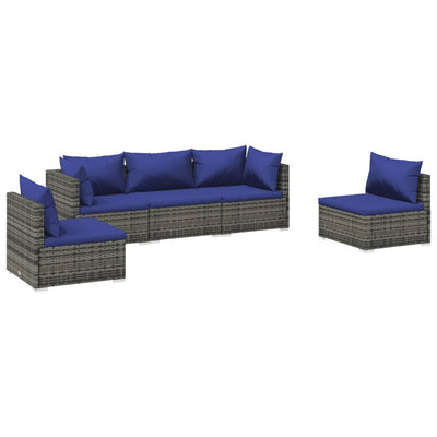 5 Piece Garden Lounge Set with Cushions Poly Rattan Grey