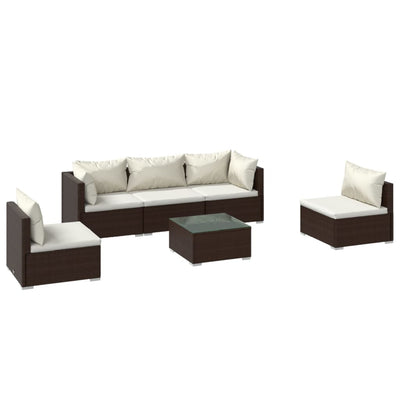 6 Piece Garden Lounge Set with Cushions Poly Rattan Brown