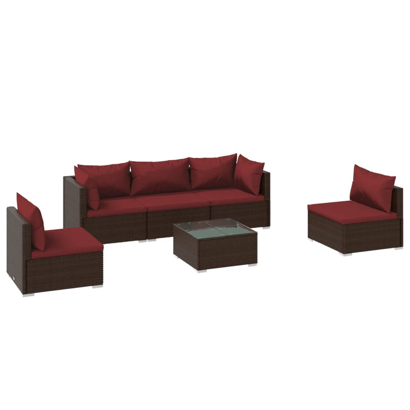 6 Piece Garden Lounge Set with Cushions Poly Rattan Brown