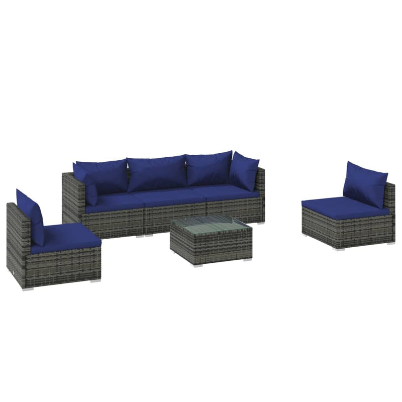 6 Piece Garden Lounge Set with Cushions Poly Rattan Grey