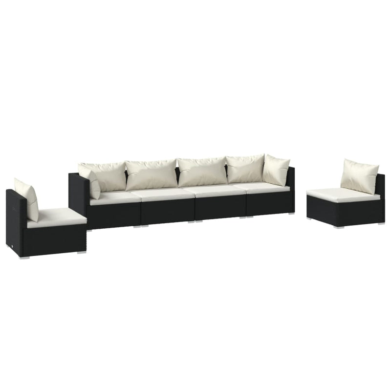 6 Piece Garden Lounge Set with Cushions Poly Rattan Black