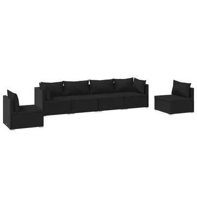 6 Piece Garden Lounge Set with Cushions Poly Rattan Black