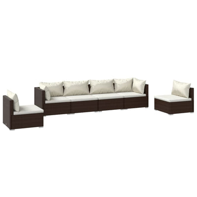 6 Piece Garden Lounge Set with Cushions Poly Rattan Brown