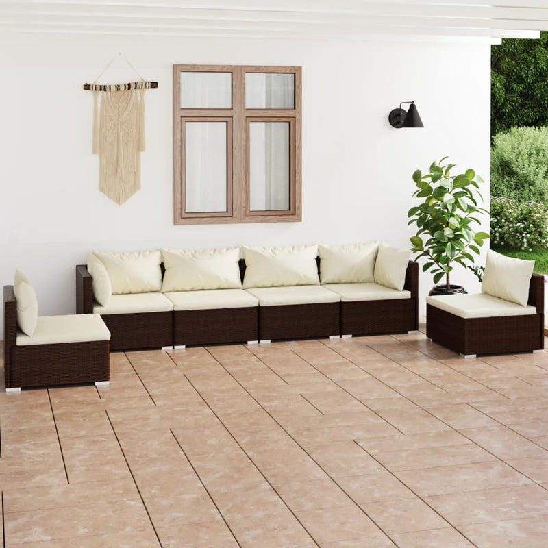 6 Piece Garden Lounge Set with Cushions Poly Rattan Brown