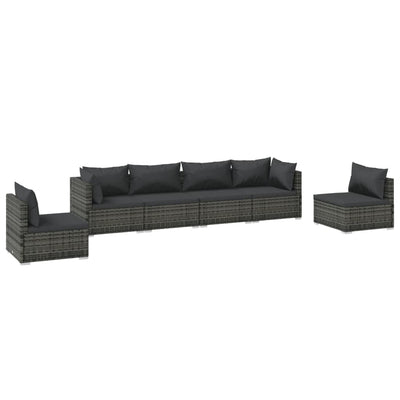 6 Piece Garden Lounge Set with Cushions Poly Rattan Grey