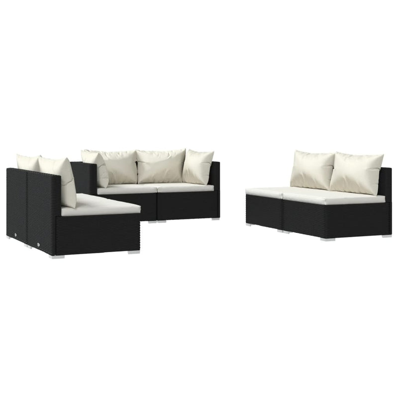 6 Piece Garden Lounge Set with Cushions Poly Rattan Black